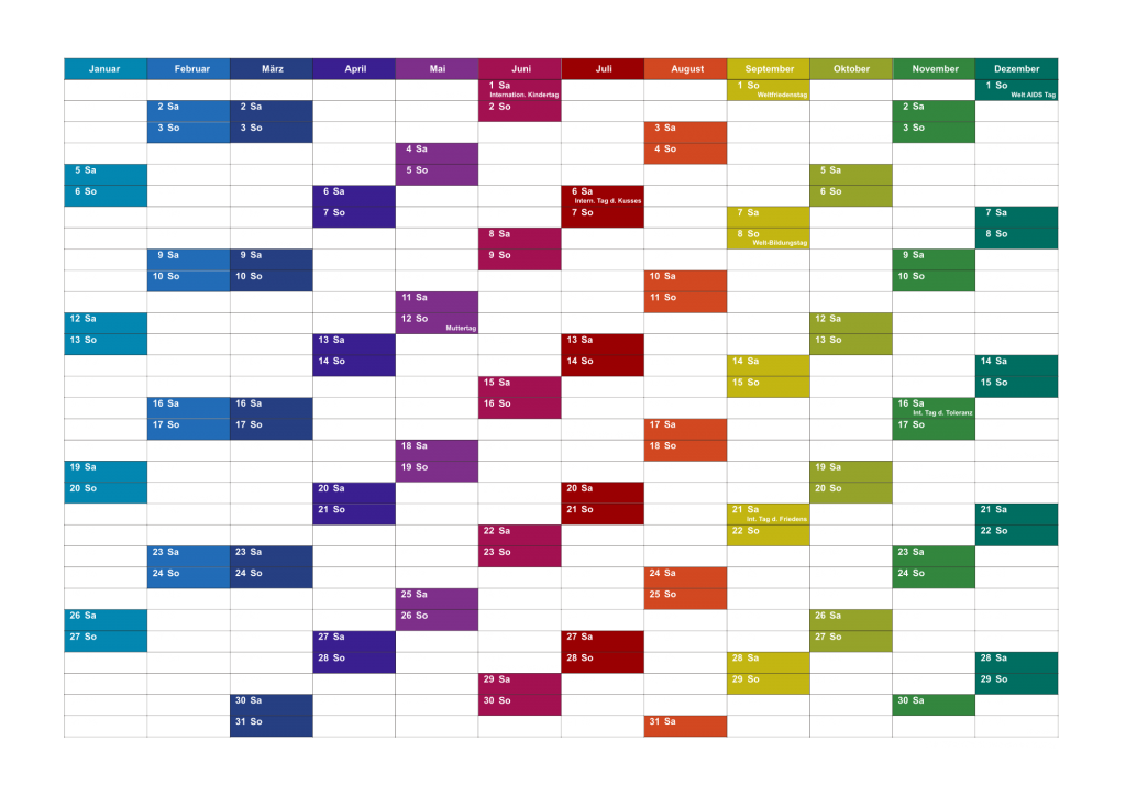 Kalender 2019  Alle wichtigen Gedenktage  Kostenlos Download
